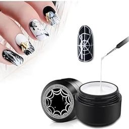 KIRA Spider Gel for Nail Art Elastic Painted Nail Gel Polish for Pulling Drawing Line Nail Decoration Spider Nail Art Polish Apply With Chrome Powder for Line Soak off UV LED Gel Polish Set(White)-image-11