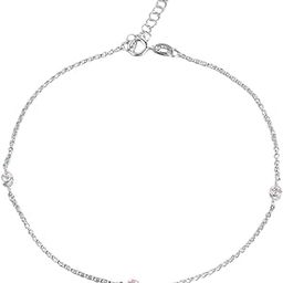 925 Sterling Silver Pink Circular Cubic Zirconia CZ Rhodium Plated Adjustable Chain Anklet (Single) | Gift for Women & Girls | With Certificate of Authenticity & 925 Hallmark-image-16