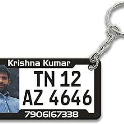 ENGRAVE MEMORIES Acrylic Customized Mini Number Plate Keychain | Photo Name Key Ring Gift For Him Her Car Accessories Bike Accessories, Multicolor-2