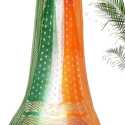 Women's & Girl's Art Silk Net Ethnic Tiranga Dupatta Chunni With Gold Zari Work (2.25 Meter)-15