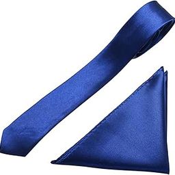 Men Narrow Slim Ties Set Classic Solid Color Necktie Set with Pocket Square Formal Neckties for Men Business Wedding Party Work free size-image-67