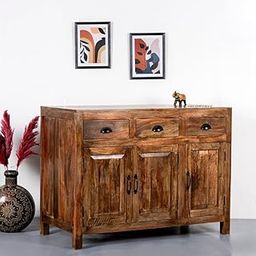 FURNWEAVE Sheesham Wood Sideboard for Living Room | Solid Wood Antique Cabinet with | Handcrafted Multipurpose Storage Furniture for Home (Green Grains)-image-5