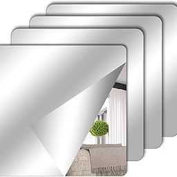 4 Pieces Self Adhesive Mirror 15 x 15 cm Acrylic School Mirrors Flexible Sheets Stickers for Wall Home Living Room Bathroom Bedroom-2