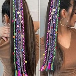 RASS-LEELA (20 INCHES LONG) Hair Braids with Rubber Bands, Hair Accessory, Rainbow Braids Extensions, Boho Chic Style, Multi Colour, 1 Piece-image-77