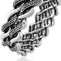 Men's Oxidized Silver Chain Pattern Ring | Stylish Vintage Look Finger Ring Fashion Jewellery-image-79