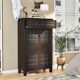 Furniva Zest Chic Storage Cabinet | Premium Fabric Design | Four Shelves | Spacious Large Drawer | Engineered Wooden Shoe Cabinet Organizer - Fits Up to 15-20 Pairs for Bedrooms (DIY Assembly)-27