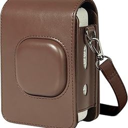 ZIKKON Protective Camera Case for Fuji-Film Insta-x Instant Mini Liplay Leather Bag with Adjustable Shoulder Strap- Deep Brown-3