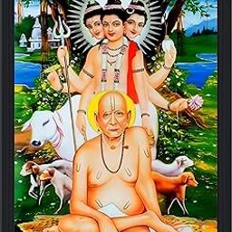 Shri Swami Samarth Maharaj Akkalkot Wall Painting Framed Home Decor (Wood,Matte,Brown,Small Size,8 x 10 Inch)-2