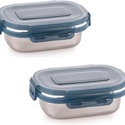 Steelox Rectangle Small Stainless Steel Container with Plastic Seal Lid BPA Free Food Grade Leak-Proof Ideal for School, Office & Outdoor - 140ml Set of 2 Grey-image-10