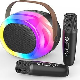 Karaoke Machine for Kids Adults,Portable Bluetooth Speaker with Two Wireless Microphones and Dynamic Lights,Support TF/USB/AUX,Birthday Gifts for Girls/Boys/Men/Women/Family Home Party-23