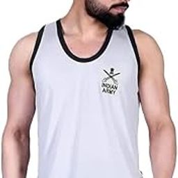 Men's White and Black Round Neck Sleeveless Cotton Vest For Casual and Gym Wear (Pack of 1)-picture-51
