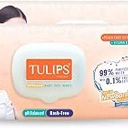 TULIPS Sensitive Baby Wet Wipes Peach Fruit Extracts+ Vitamin E (Pack of 2)-image-83