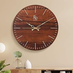 REGIIS OPERA Engineered Wood Round Shape Wall Clock with Metallic Hand & Silent Quartz Movement | Wooden Minimalist Design Anti Reflection Analog Vintage Clock for Home (Brown, 15 x 15 inch)-picture-26