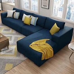FURNY Francis 6 Seater Fabric RHS Sectional L Shape Sofa Set (Blue)-image-31
