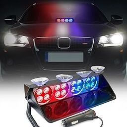 Carzex Car Police Light 16 Led Red & Blue Strobe Flashing Warning Emergency Led Lights for All Cars-image-3