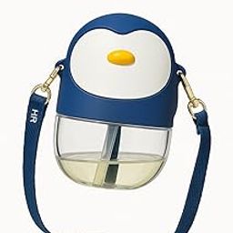 BADAL KIDZ Penguin Sippy Cup with Straw, 520ml | Cute Water Bottle with Adjustable Strap for Toddlers (Blue)-32