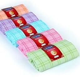 CottonCradle 100% Pure Cotton Bath Towels (30x60 Inches, 150g Each) – Multicolor Checked Design, Super Absorbent, Quick Dry, Lightweight – Pack of 5-image-1