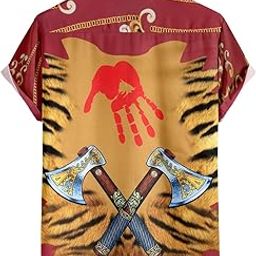 Viking Warrior Hawaiian Shirt, Red and Gold, Crossed Battle Axes Design, Short Sleeve Button-Up-image-24