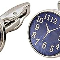 Unique Men Jewelry Blue Enamel Silver Plated Vintage Watch Design Sleeve Button Formal Cuff Button Wedding Shirt Button, Suit, Blazer Cufflinks Pair Gift Set for Men (290-CHC4-1074-S)-image-88