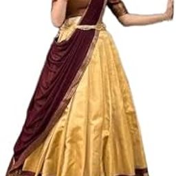Festive Regal South Indian Lehenga with Art Silk Dhavni Wrap_Kaju Cream 11_06_0403-42