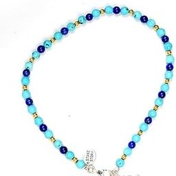 Women's Handmade 15.1g Turquoise & Lapis Lazuli Multi-Stone Anklet with Sterling Silver Rhodium-Plated Logo Tag, Adjustable Chain, and Secure Lobster Clasp Lock-0