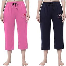 Women's Cotton 3/4th Capri Pants Combo Pack | Casual Trackpants with Side Pockets | Comfortable Pajamas & Joggers | Sleepwear, Yoga, Gym, Lounge Pants for Women-image-37