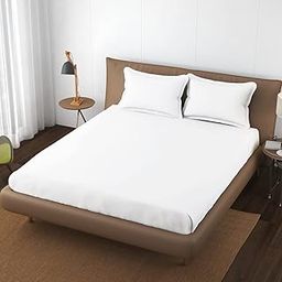 Monistic Home Super Solid Plain White Anti Skid Elastic Fitted Bedsheet for Double Bed King Size Bed (Size 72X78X10)-image-18