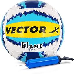 Vector X 18 Panel Flame Rubber Hand Stitched Indoor/Outdoor Volleyball + Pump with Latex Bladder, White-Blue-Yellow, Size: 4 (Suitable for Practice/Match/Beach) + Free Air Needle-image-22