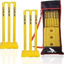 GRS Heavy Plastic Wicket - Set of 2 (6 Wicket, 4 Bails (Gulli), 2 Base and Attractive Bag -Yellow-picture-10