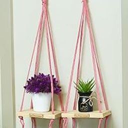 THE URBAN ARTISTIC Indoor Wall Hanging Shelf Bohemian Decor for Bedroom Living Room | Pink | Pack of 2-image-78