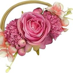 Flower Leaf Headband Newborn Infant Elastic Nylon HairBand Baby Girl Headwear. (Dark Pink, Small)-image-17