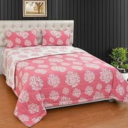 OSONIC 300 TC Super Soft Glace Cotton King Size AC Comforter II Blanket II Duvet for Double Bed with 1 Flat Bedsheet and 2 Pillow Cover - 4 Piece Comforter Set (Pink Floral)-image-68