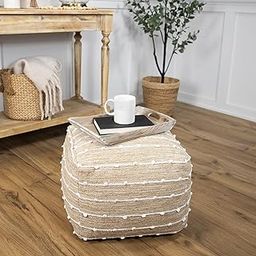 Woven Cotton Textured Stripe Square Pouf - 14" - Beige-image-39