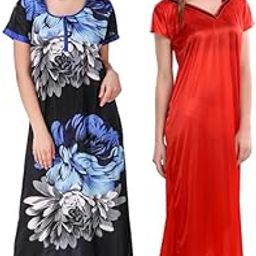 New Satin Designcolor Nightdress Nighty for Women & Girls- Pack of 2-image-72