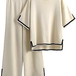 Women Casual Summer co ords Set Track Suit Oversized Top Baggy Pant,Top and Pajama Set-image-59