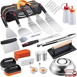 SHIPLORD® Ultimate Flat Top Grill Accessory Set: Griddle Cleaning Kit Spatulas Burger Press Tongs & More!-image-26