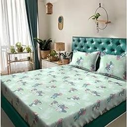KLOTTHE Premium 400TC Cotton Tom & Jerry Bedsheet (Double Bed, 90x100 inch) with 2 Standard Pillow Covers - Whimsical Green Print-image-44