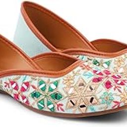 jm looks Women's Mirror Embroidered Juttis Handcrafted Traditional Mojaris with Geometric Motifs for Wedding Festive Party-picture-44