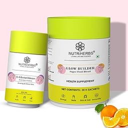 NUTRiHERBS L-Glutathione & Glow Builder Skin Radiance Collagen Booster Combo with Biotin, Vitamin C, Vitamin E For Brighter & Youthful Skin for Men and Women (30 Capsules & 30 Sachets)-16
