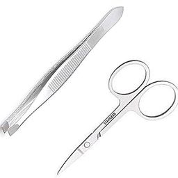 HimPrincy Slant Tip Tweezer & Scissor for Moustache/Beard/Eyebrow/Nose Hair Trimming Scissor with for Upper Lip, Eyebrows & Blackhead - Set of 1(combo)-0