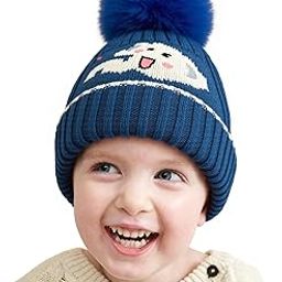 Tomorrow Kids Beanie Hat - Winter Slouch Hat with Pom Pom - Unisex Knit Cartoon Hat - Children's Winter Hat with Faux Fur Pompom - Warm and Cuddly Snowboarding and Ice Skating Beanie-image-32