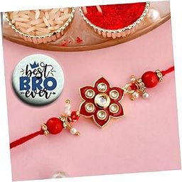 ascension Unisex Adult Handmade Kundan Stone Flower Rakhi For Brother Bhaiya Bhabhi Raksha Bandhan Gift Band Moli Bracelet Stone Pearl Rakhi With Roli Tilak & Best Brother Fridge Magnet-image-96