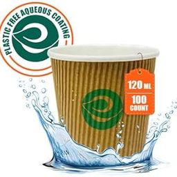 ECO SOUL [120 ml, 100 Count] Disposable Ripple Paper Cups | Plastic-Free Aqueous Coated | Eco-Friendly & Biodegradable Hot Cups | Use & Throw Party Glasses | Ideal for Tea & Coffee | 420 GSM-52