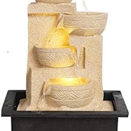 Craft Smith Polyresin Table Top Cream Colour Designer Indoor 4 Diya Steps Waterfall Fountain for Home Decor with Yellow LED & Water Flow Controller Pump (Size: 38 x 29.5 x 22CM | Weight: 2000 Gram)-image-48