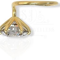 ™ Real Yellow Gold with Stone 14K(585) Pure Yellow Gold Single Cubic Zircon Diamond Nose Pin For Women and Girls-image-40