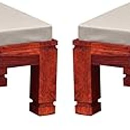 DEMIWALL Wooden Stool Set of 2 | Ottoman with Cushion | Solid Wood Sheesham, Honey Finish-image-23