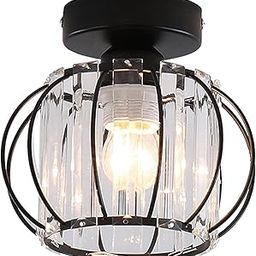 MORZ Modern Crystal Ceiling Light Lamp LED Semi Flush Mount Pendant Light Black-image-43