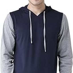 Men's Dual Colour Full Sleeves Cotton Blend Hoodie(Navy::Light Grey Melange)-9