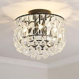 WOKE 3-Light Semi Flush Mount Ceiling Light Fixture Matte Antique Modern Black Crystal Chandelier Ceiling Lamp for Bedroom Dining Room Hallway Kitchen Closet Bathroom with E27 Base(Black) Without Bulb-1