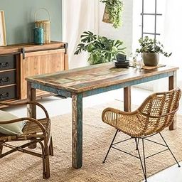 The Attic Oneworld Dining Table|Solid Wood Dining Table for 6|Sturdy ConstructionRecycled Wood Multicolor Eclectic Matte Finish-image-50